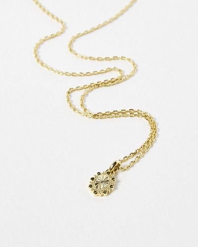 Oliver Bonas Marie Vintage Detail Plated Pendant Necklace - White