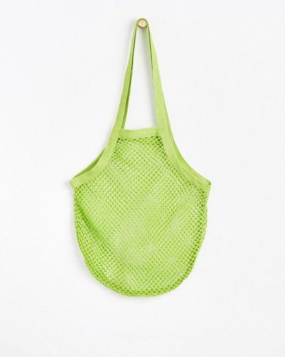 Oliver Bonas Niki Net Lime Sparkle Fabric Shopper Bag - Green