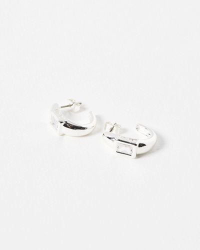 Oliver Bonas Gabriella Glass Stone Hoop Earrings - White