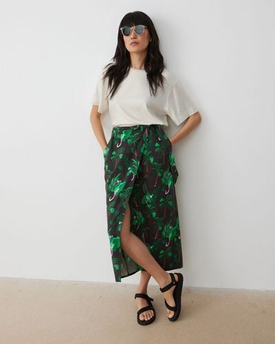 Oliver Bonas Tropical Print Midi Skirt, Size 6 - Green