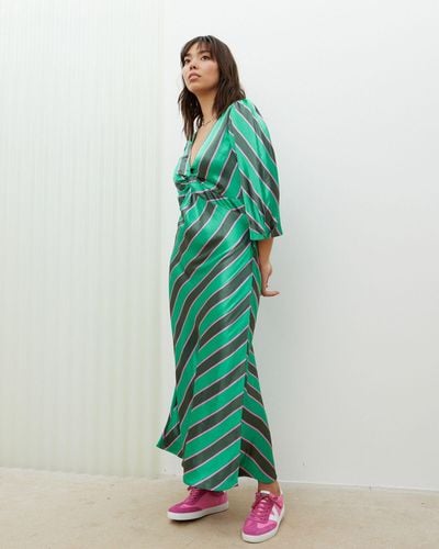 Oliver Bonas Diagonal Stripe Twist Midi Dress, Size 6 - Green