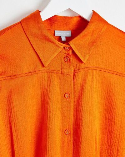 Oliver Bonas Satin Shirt Midi Dress - Orange
