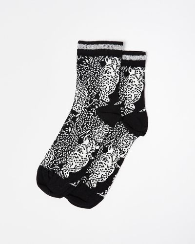 Oliver Bonas Ocelot Monochrome Ankle Socks - Black