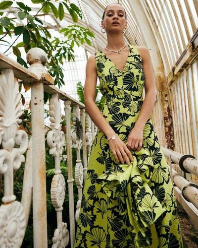 Oliver Bonas Floral Print Strappy Midi Dress - Green