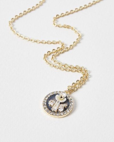 Oliver Bonas Clement Flower Pendant Drop Necklace - White