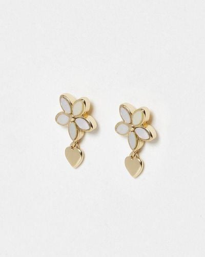 Oliver Bonas Ava Flower & Heart Shell Drop Stud Earrings - White