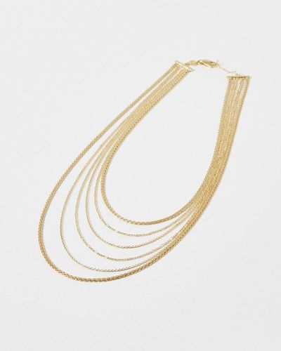 Oliver Bonas Helena Multi Row Mixed Chain Plated Necklace - White