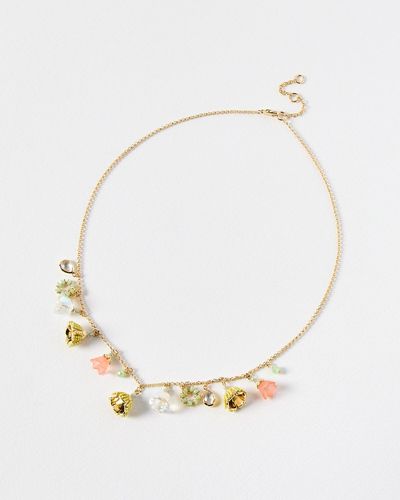 Oliver Bonas Asherah Beaded Flower Charm Chain Short Necklace - Metallic