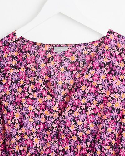 Oliver Bonas Floral Print Puff Sleeve Top - Pink
