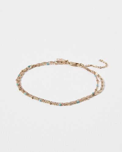 Oliver Bonas Vera Double Row & Gold Chain Anklet - Natural