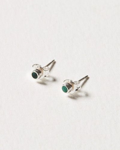 Oliver Bonas Nettie Mini Malachite Stone & Silver Stud Earrings - Green