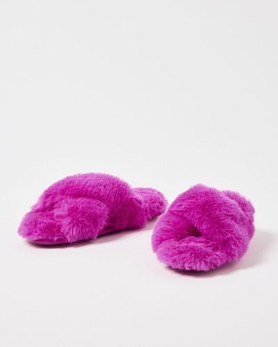 Oliver Bonas Faux Fur Crossover Fuchsia Pink Slippers, Size Small - Purple