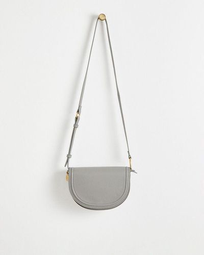 Oliver Bonas Kitty Gray Saddle Crossbody Bag Medium - White