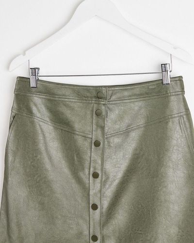 Oliver Bonas Faux Leather Khaki Metallic Mini Skirt - Blue