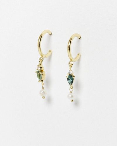 Oliver Bonas Loretta Tourmaline & Pearl Gold Plated Drop Earrings - White