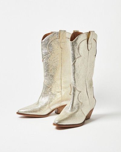 Oliver Bonas Metallic Leather Tall Western Cowboy Boots - Gray