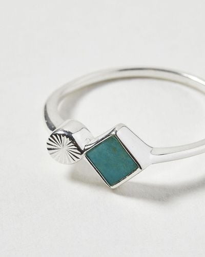 Oliver Bonas Corliss Silver & Turquoise Stone Ring - Blue