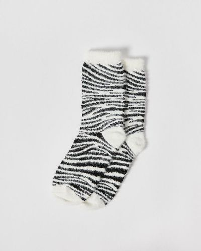Oliver Bonas Monochrome Zebra Fluffy Cozy Socks - White