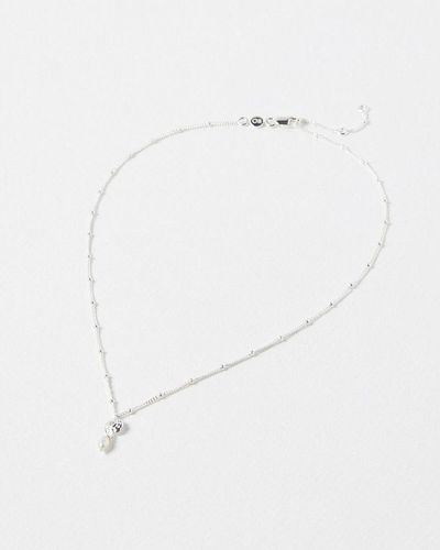 Oliver Bonas Birdie Cubic Zirconia Flower Charm & Pearl Drop Pendant Necklace - White
