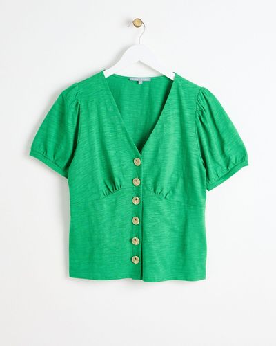 Oliver Bonas Button Through Jersey Top, Size 6 - Green