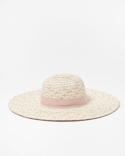 Oliver Bonas Pink Natural Wide Brim Hat - White