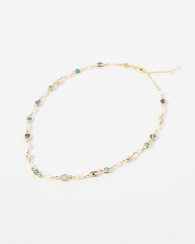 Oliver Bonas Tricia Gemstone & Freshwater Pearl Collar Necklace - Natural