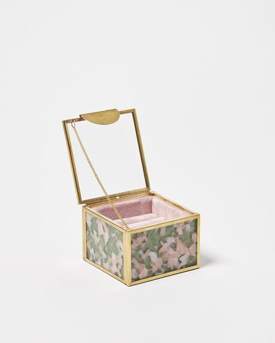 Oliver Bonas Gold & Glass Pink Resin Jewellery Ring Box - White