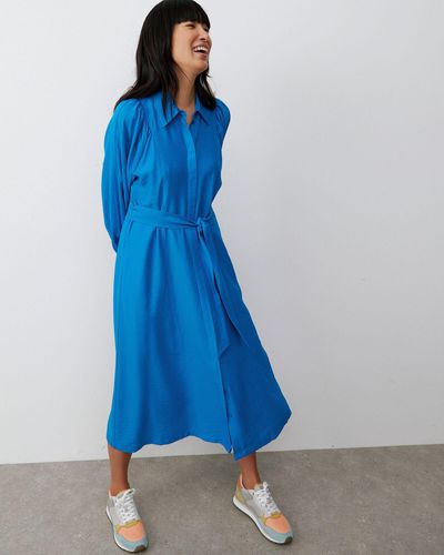 Oliver Bonas Textured Midi Shirt Dress, Size 6 - Blue