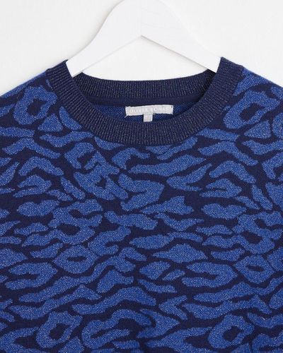 Oliver Bonas Animal Sparkle Navy Knitted Sweater Dress - Blue