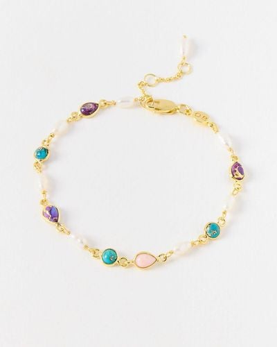 Oliver Bonas Tricia Gemstone & Freshwater Pearl Chain Bracelet - Metallic