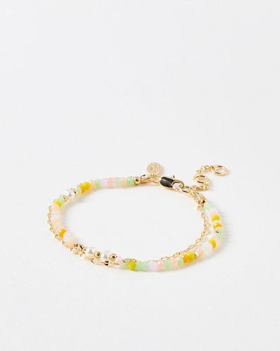 Oliver Bonas Cove Pastel Beaded Faux Pearl Layered Chain Bracelet - Metallic