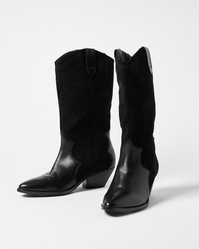 Oliver Bonas Western Leather Tall Cowboy Boots - Black