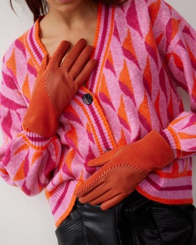 Oliver Bonas Whipstitch Orange Leather Gloves, Size Small/medium - White