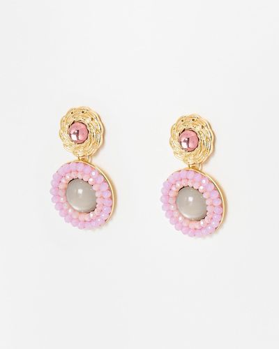Oliver Bonas Ivory Purple Bead Drop Stud Earrings - Pink