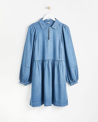 Oliver Bonas Short Blue Chambray Denim Mini Dress, Size 16