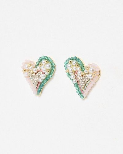 Oliver Bonas Juliet Faux Pearl Beaded Heart Stud Earrings - White