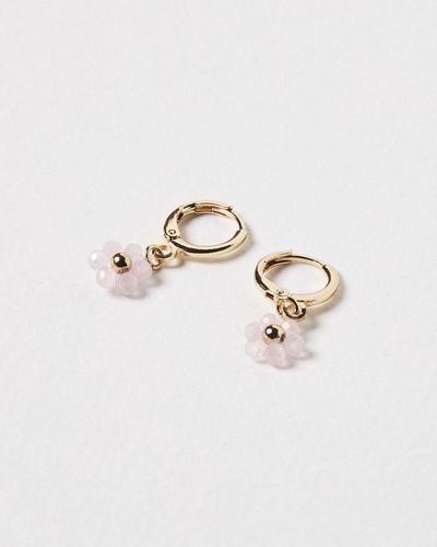 Oliver Bonas Rosa Flower Hoop Drop Earrings - White