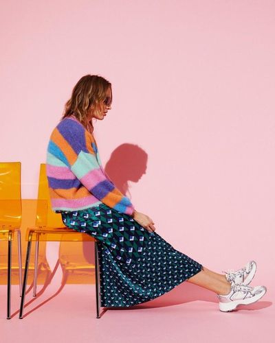 Oliver Bonas Geometric & Green Midi Slip Skirt - Pink