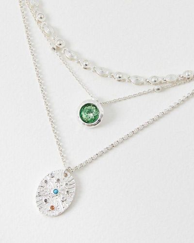 Oliver Bonas Misty & Green Textured Pendant Necklace - Blue