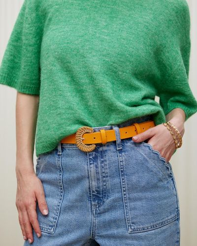Oliver Bonas Wooden Weave Buckle Jeans Belt, Size Small - Green