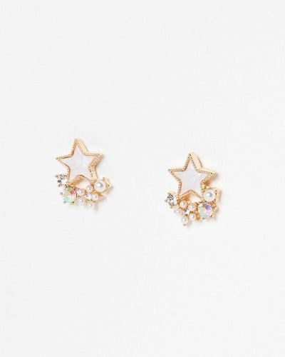 Oliver Bonas Libra Star & Faux Pearl Cluster Stud Earrings - White