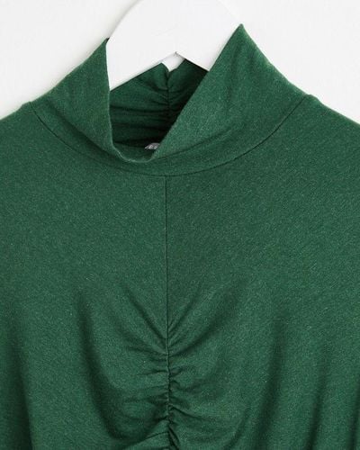 Oliver Bonas Ruched High Neck Top - Green