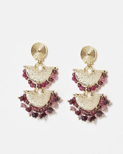 Oliver Bonas Laurel Double Semi Circle & Bead Drop Earrings - Pink