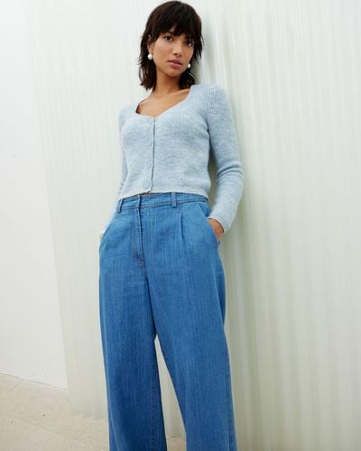 Oliver Bonas Square Neck Knitted Cardigan, Size 6 - Blue