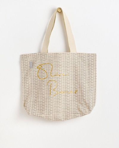 Oliver Bonas Monochrome Logo Fabric Tote Shopper Bag - Natural