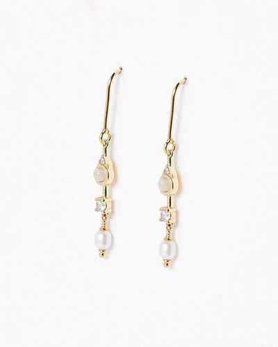 Oliver Bonas Aurora Opal & Freshwater Pearl Gold Plated Drop Earrings - Natural