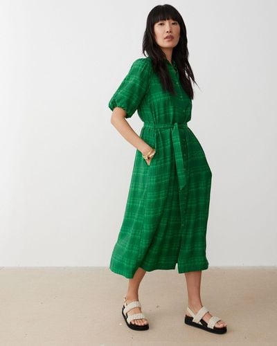 Oliver Bonas Textured Stipe Midi Shirt Dress, Size 6 - Green