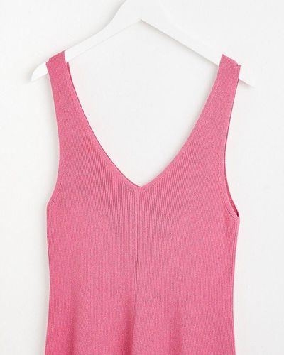 Oliver Bonas Sparkle Scalloped Knitted Mini Dress - Pink