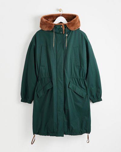 Oliver Bonas Faux Fur Hood Green Parka Coat, Size L