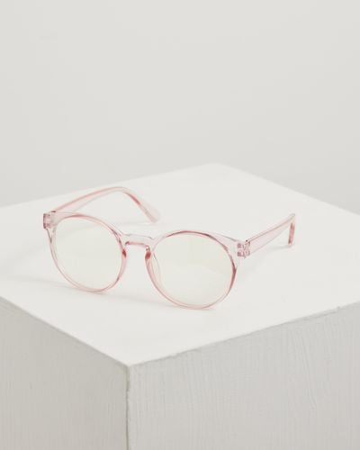Oliver Bonas Round Pink Blue Light Glasses - Natural